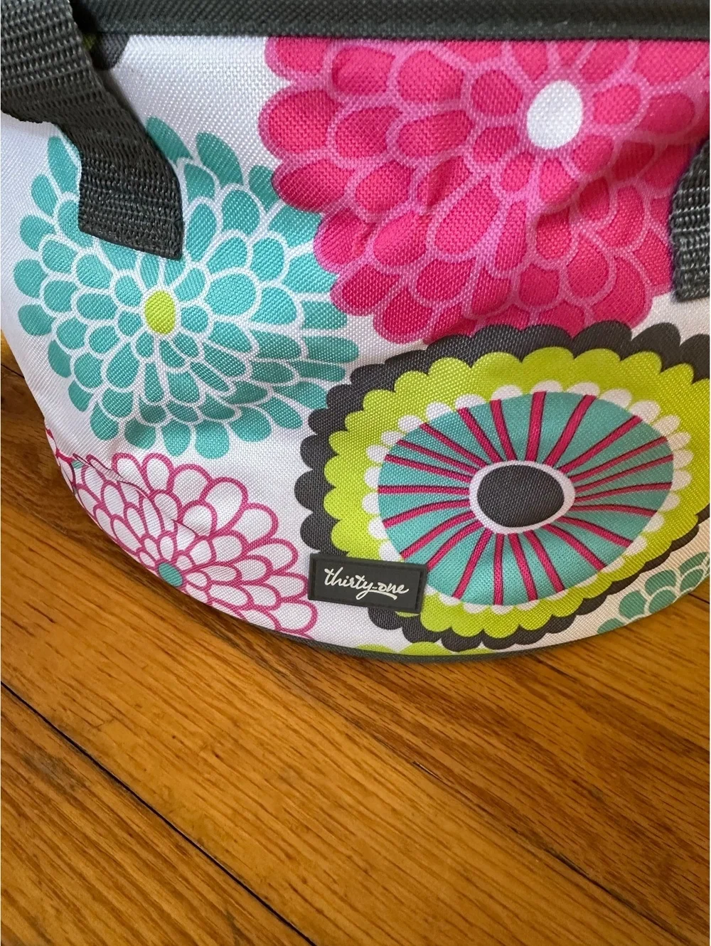 Thirty-One Round Thermal Caddy Tote Bag Bubble Bloom Floral Retired Print